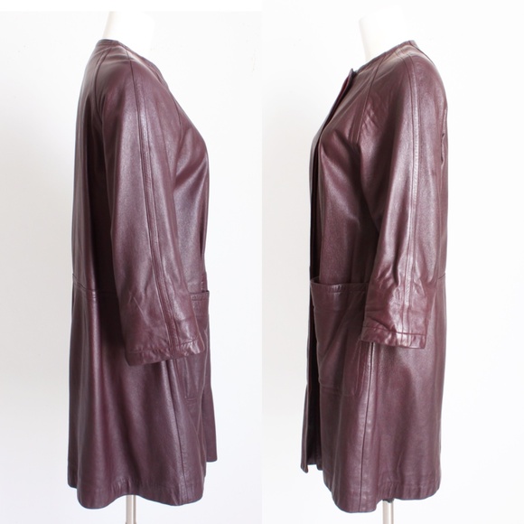 70s Bonnie Cashin For Sills Coat Burgundy Leather Pouch Pockets Lord & Taylor - Picture 6 of 10